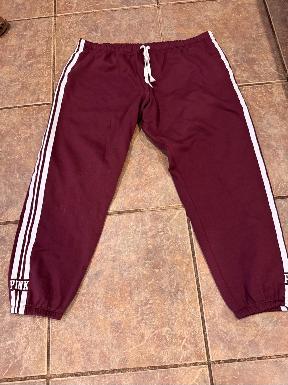 PINK Victoria's Secret Burgundy Jogger Pants with White Stripes